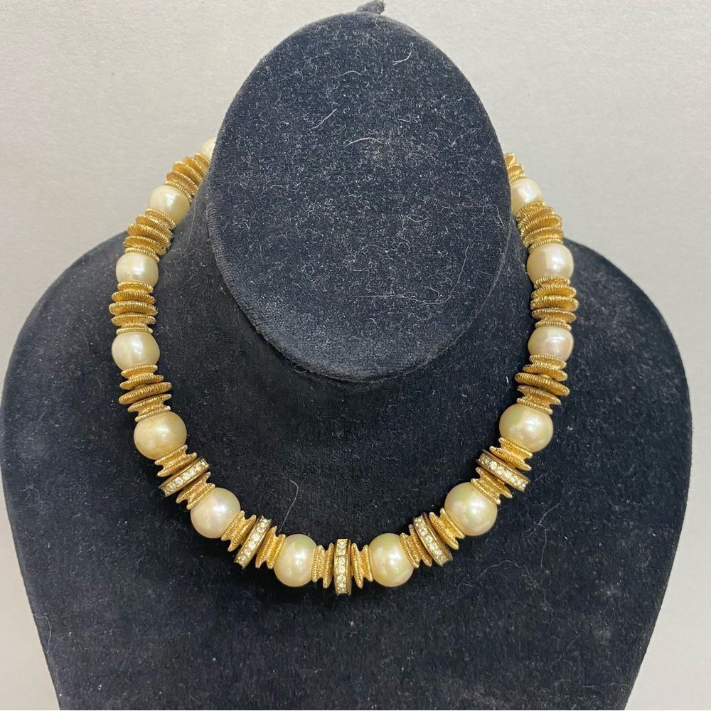 Rare! Christian Dior Germany Vintage 60’s Signed Gold Pearls Crystals Necklace